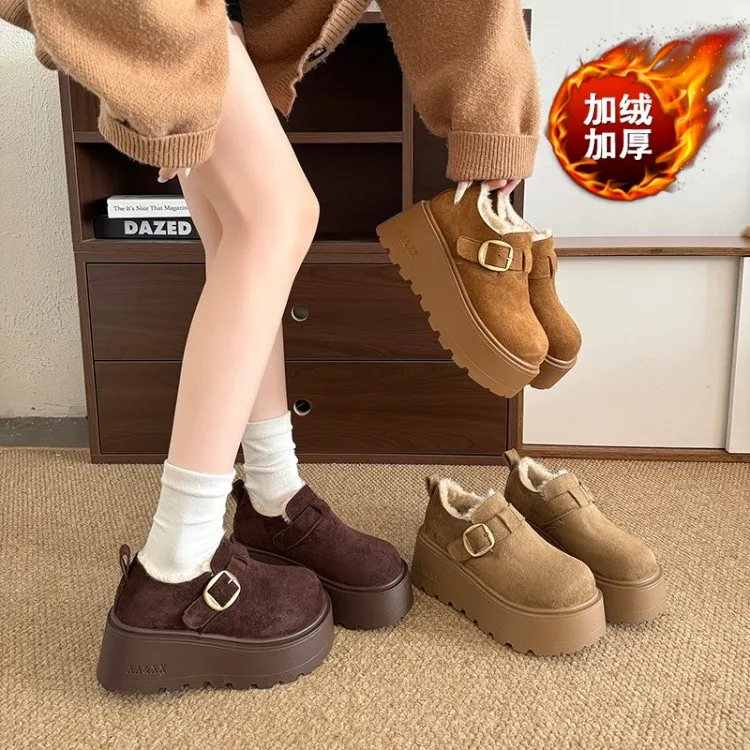小个子厚底松糕增高勃肯鞋子女冬季加绒加厚保暖2025新款爆款棉鞋