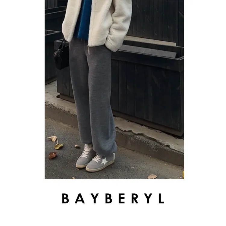BAYBERYL老贝双生裤*深浅灰织花松紧直筒暖休闲裤XXK5K1503-12/10