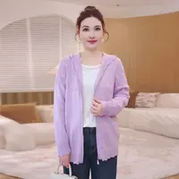 【现货-28支仿羊绒】MsShe大码女装镂空钩花连帽毛衣外套S~E2509005