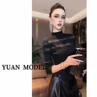 YUAN MODEL/媛老板-时装网纱烫钻气质套头针织衫女装线衣092581