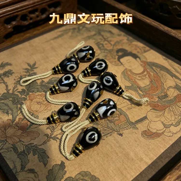 黑白三眼图腾分体式文玩琉璃合金高级感三通佛头DIY配饰