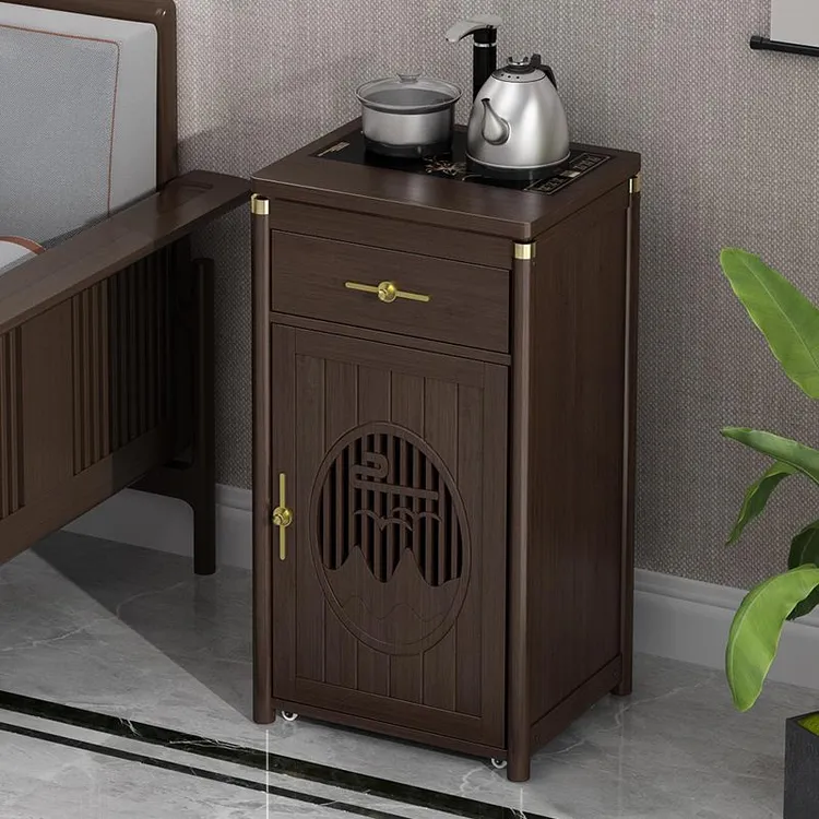 小茶台茶桌边柜边几角茶几烧水一体茶吧机移动水桶架中式茶水柜子