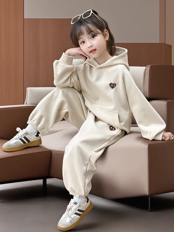 MK&DK女童休闲套装儿童春秋时尚连帽卫衣2025新款小女孩春季运动