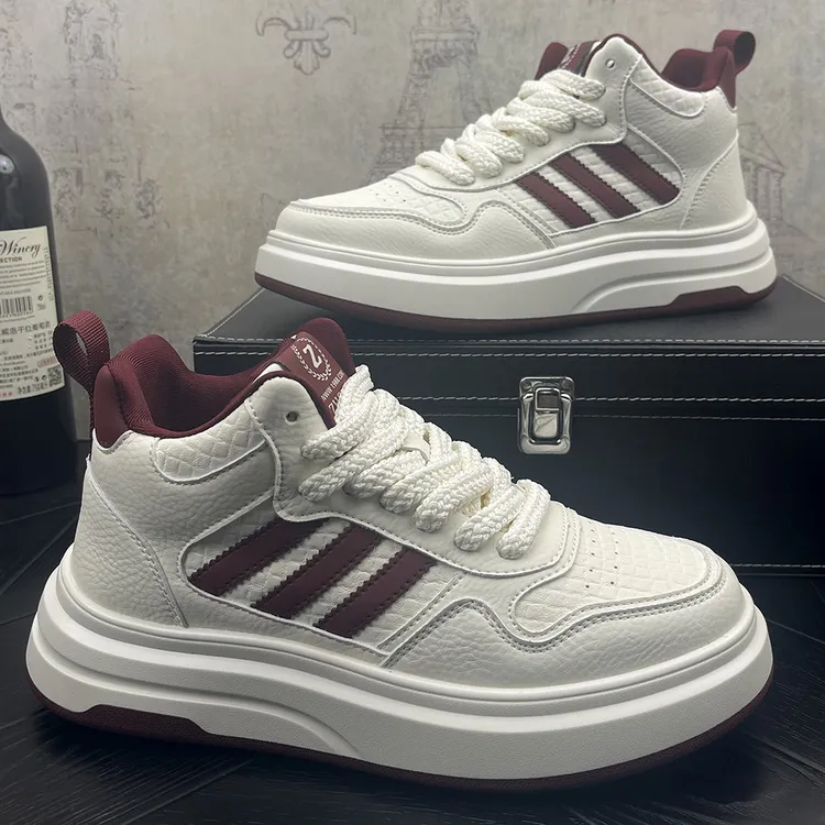 秋冬季新款男士高帮真皮休闲板鞋潮流韩版百搭厚底透气学生运动鞋