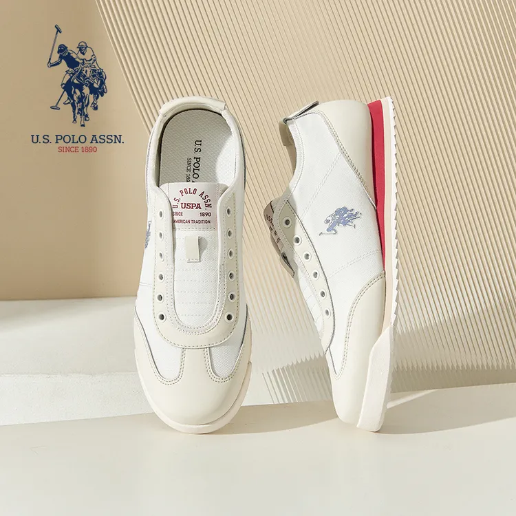 U.S. POLO ASSN.运动风小白鞋轻便懒人白色透气休闲帆布阿甘鞋