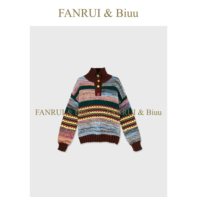 FANRUI/泛芮 「独韵宝藏」彩纱手工编织高领慵懒感针织毛衣B19161