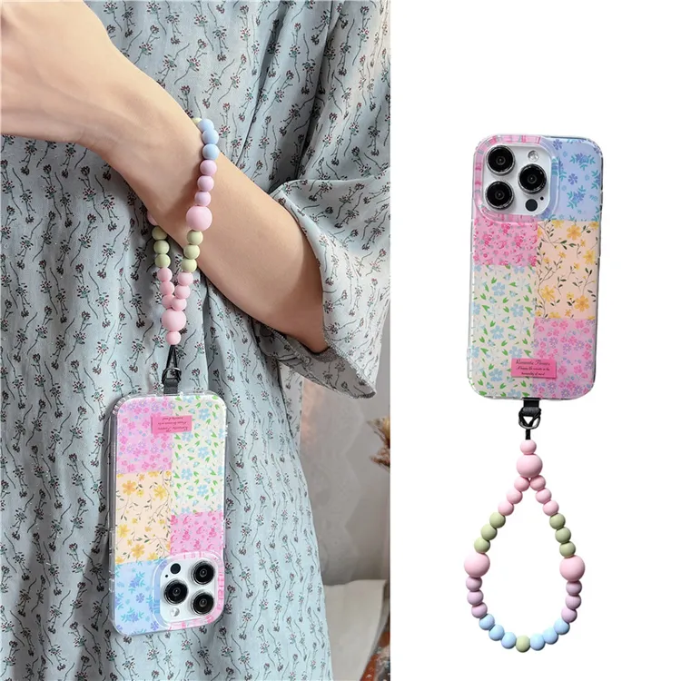 ins温柔风拼接花朵手链珠适用苹果15个性iphone16手机壳14/13女款