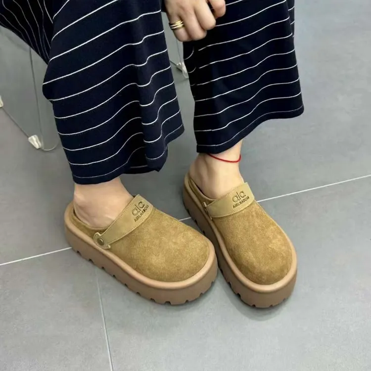 复古厚底勃肯鞋女外穿2025春秋新款一脚蹬包头拖无后跟懒人半拖鞋