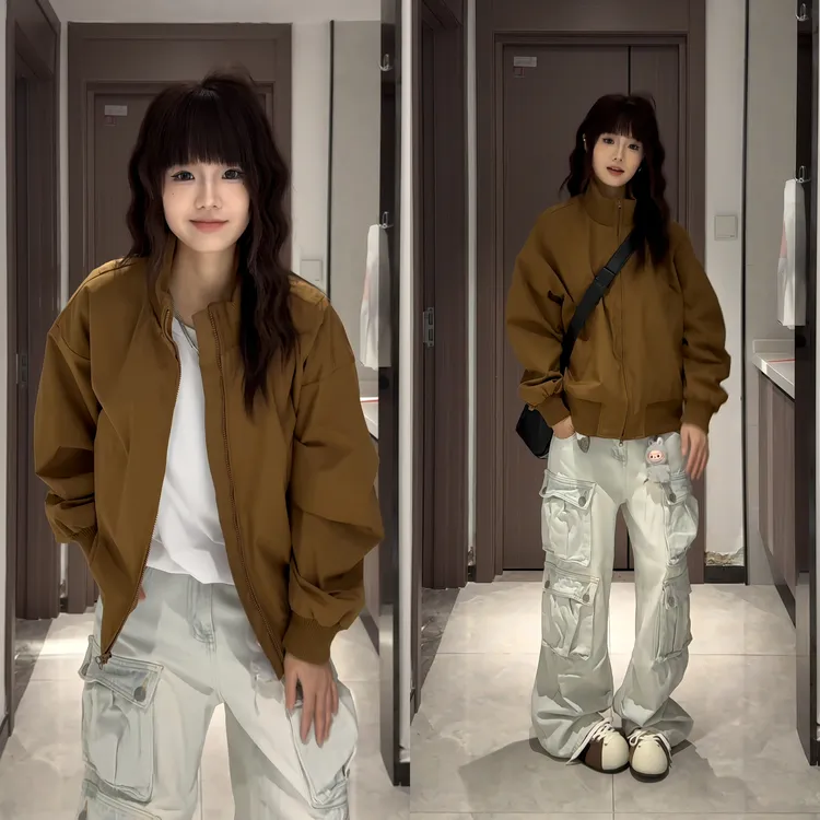 流光风廓形飞行夹克男秋季痞帅cleanfit美式复古立领外套休闲百搭