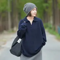 【1025】美式polo领长袖针织衫秋冬高级感宽松慵懒v领老钱风上衣