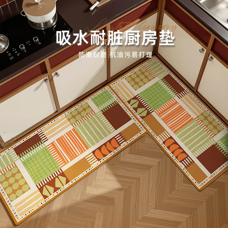卡通插画风厨房地垫防油防水吸水吸油防滑脚垫餐厅地垫可裁剪材质