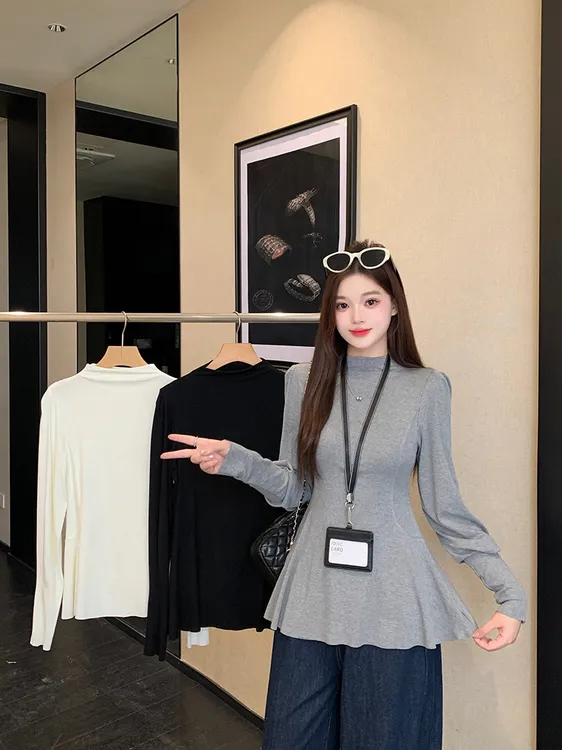 2025秋装新款胖mm大码女时尚优雅高龄收腰显瘦长袖上衣A2224