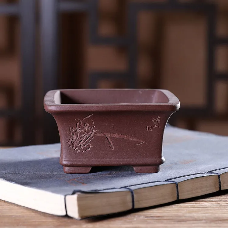 『敞口矮正方』暖暖精选紫砂花盆手工小号桌面绿植盆景盆栽菖蒲竹
