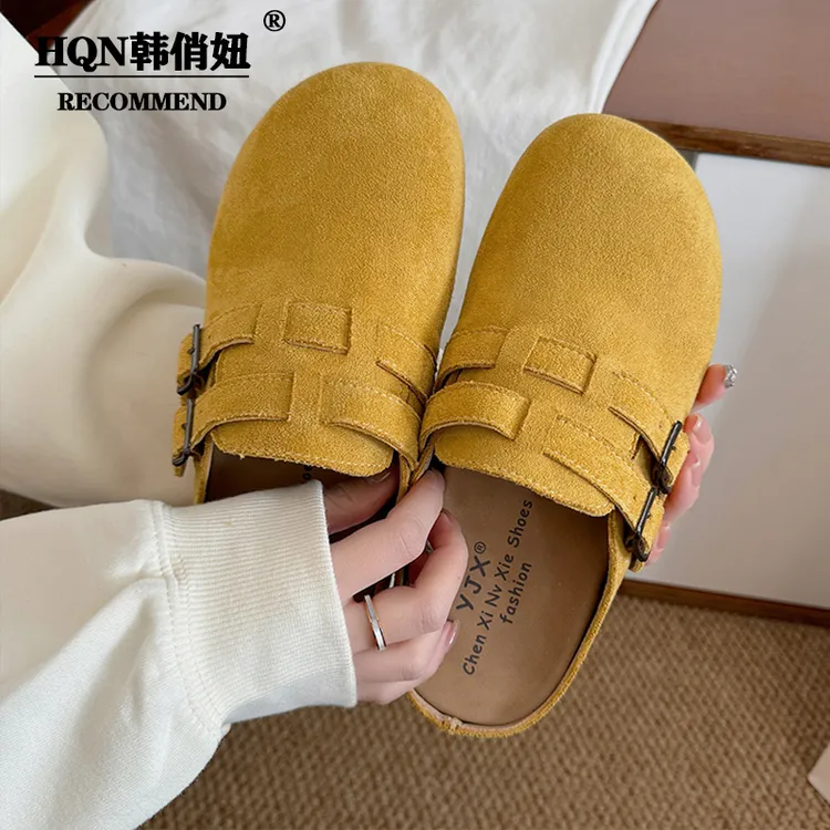 森系复古丑萌包头半拖鞋女2025春夏季新款外穿舒适懒人百搭勃肯拖