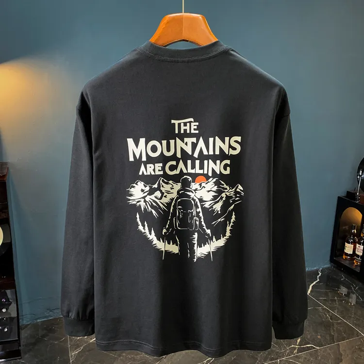 重磅纯棉圆领长袖T恤男美式潮流百搭设计感趣味刺绣休闲套头上衣