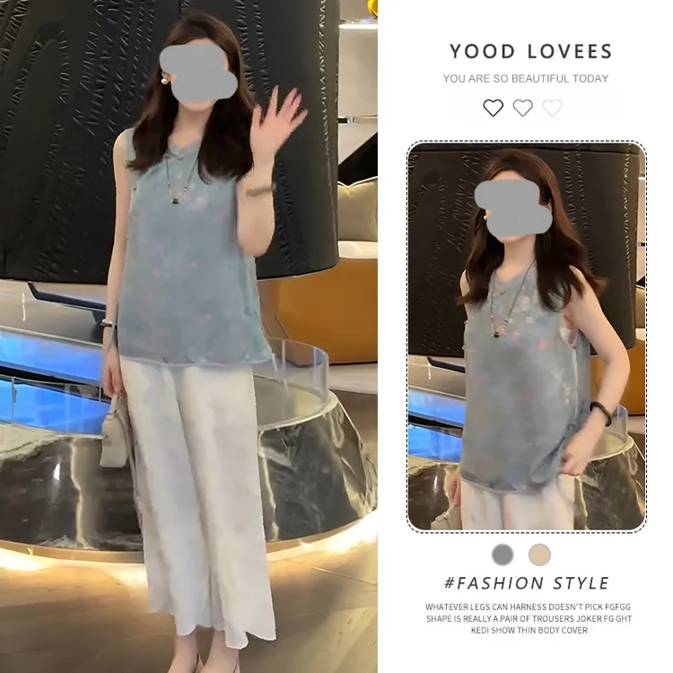 新中式国风套装女2025夏装新款巨好看的超火绝美上衣阔腿裤两件套