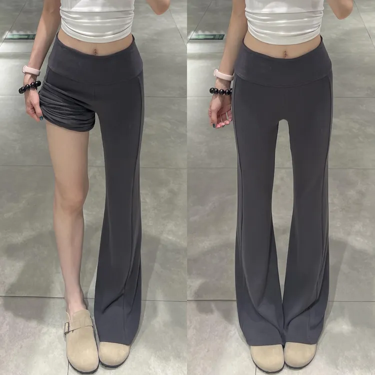 灰色美式运动微喇裤女夏季2025年新款春秋简约修身显瘦瑜伽喇叭裤