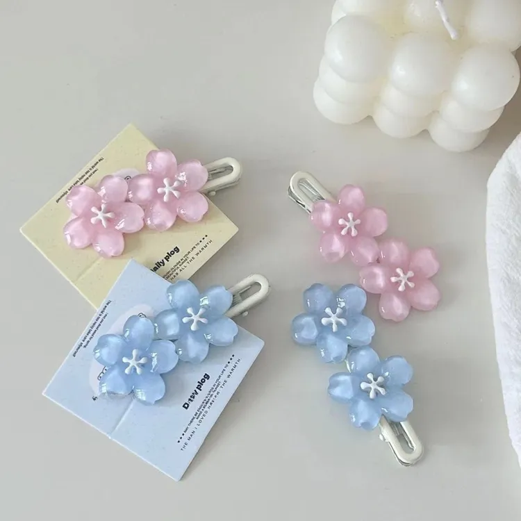 果冻樱花ins发夹少女春夏甜美边夹花朵发饰发卡学生刘海边夹批发