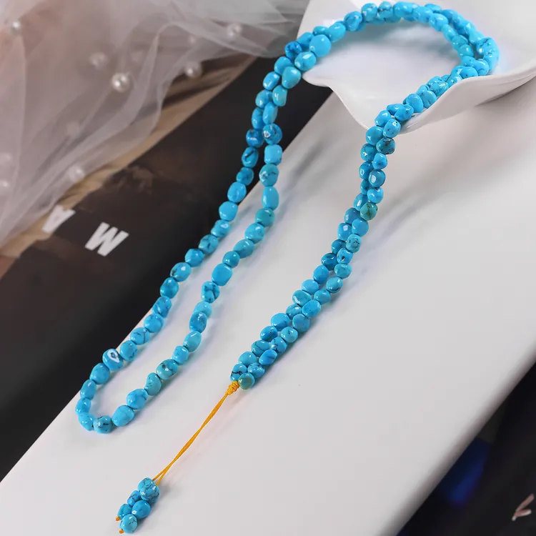 云盖寺天然原矿绿松石高瓷蓝随型多圈手链颈链