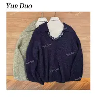 云朵定制【吞花】设计款复古V领亮片毛衣LF42