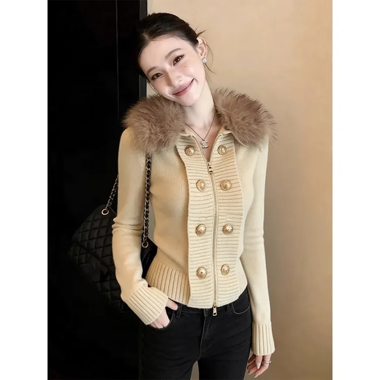 杏色针织外套打底衫2025新款今年流行爆款设计感法式轻熟气质上衣