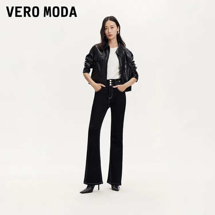 Vero Moda牛仔裤女【加绒微喇】冬季高腰提臀长裤微喇裤325432014