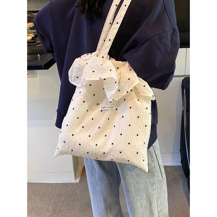 慵懒松弛感大容量包包女夏季流行波点帆布托特包大容量休闲单肩包
