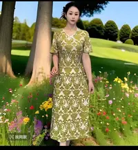 新款25568印花连衣裙新中式改良版旗袍领气质显瘦修身洋气