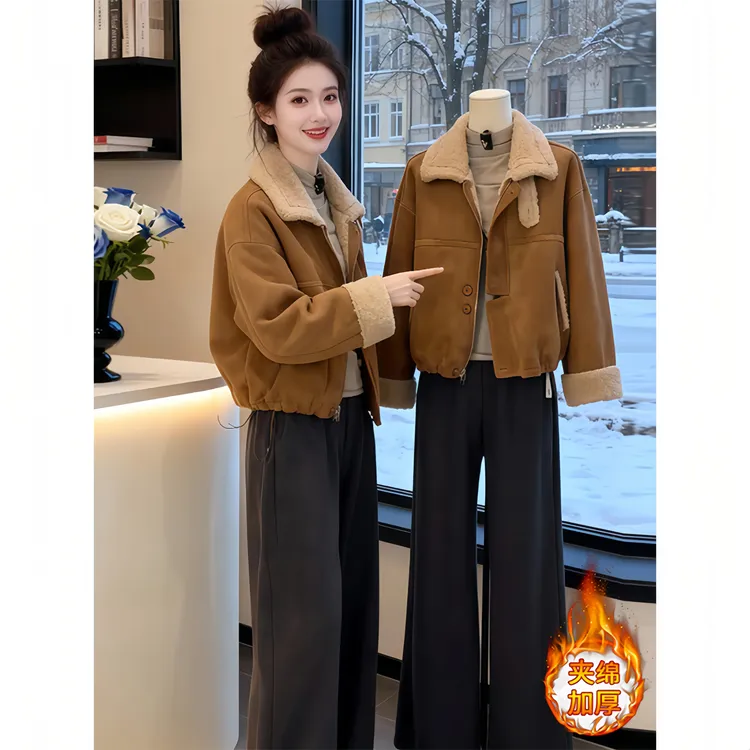 SHALLDOER【雾冬淞海 】欧货加绒短外套女秋冬高级感小个子夹克开衫