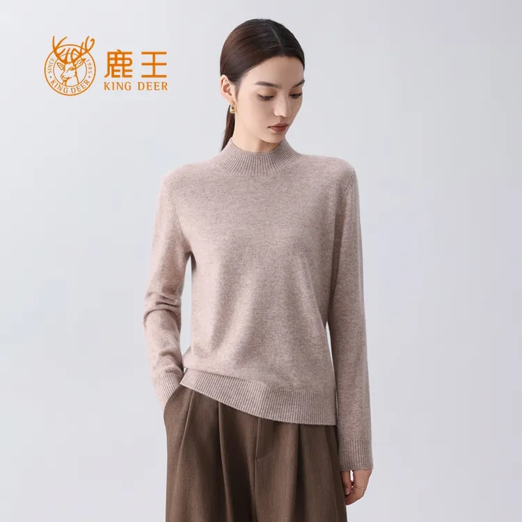 【专柜经典】鹿王女圆领100山羊绒休闲百搭针织套衫 912516301