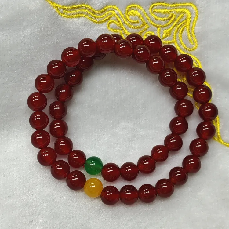 玛瑙双圈彩点diy款手串