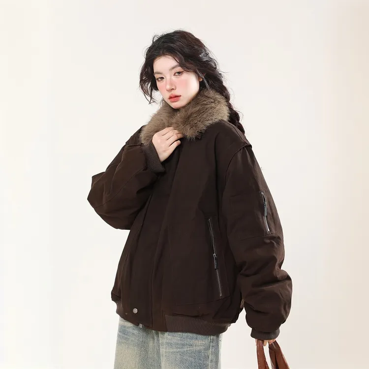 秋冬季美式休闲百搭宽松派克服巴恩风工装加厚保暖棉服男款外套