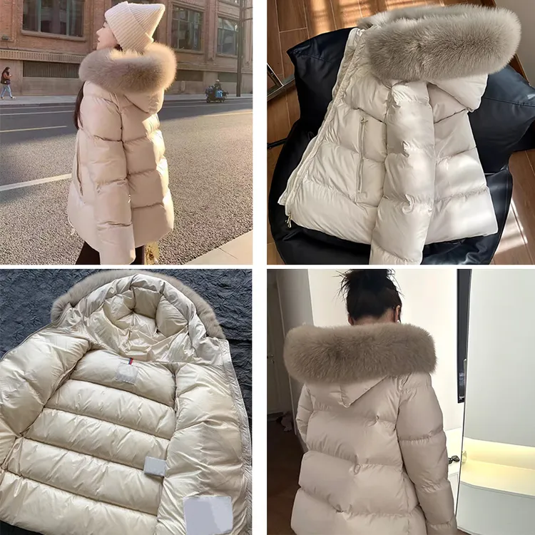 蒙口羽奢联名遥绾惜2025冬laichefur款A字版显瘦羽绒服女大毛领连