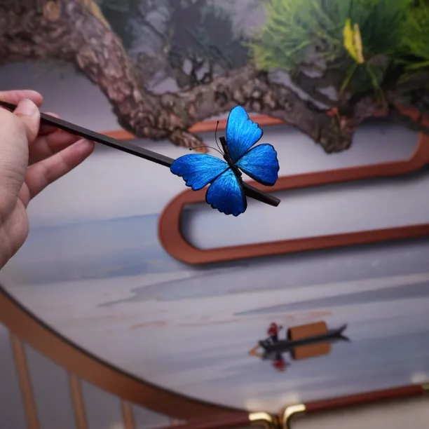 七公子 蓝闪蝶 绒花蝴蝶竹簪古风发饰日常百搭发簪子古典旗袍头饰