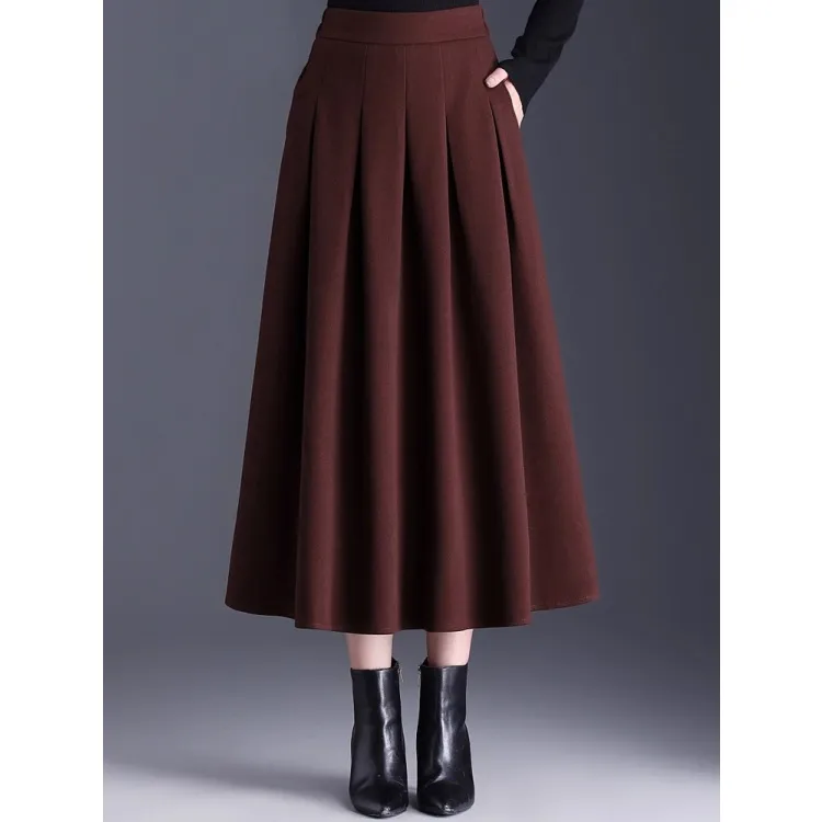 拉夏贝尔时尚西装半身裙女2025秋冬新款高腰遮胯显瘦双口袋大摆裙