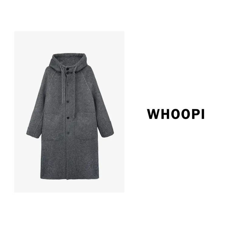 【Whoopi】【曼切斯特】设计感连帽双面羊毛呢外套长款秋冬大衣
