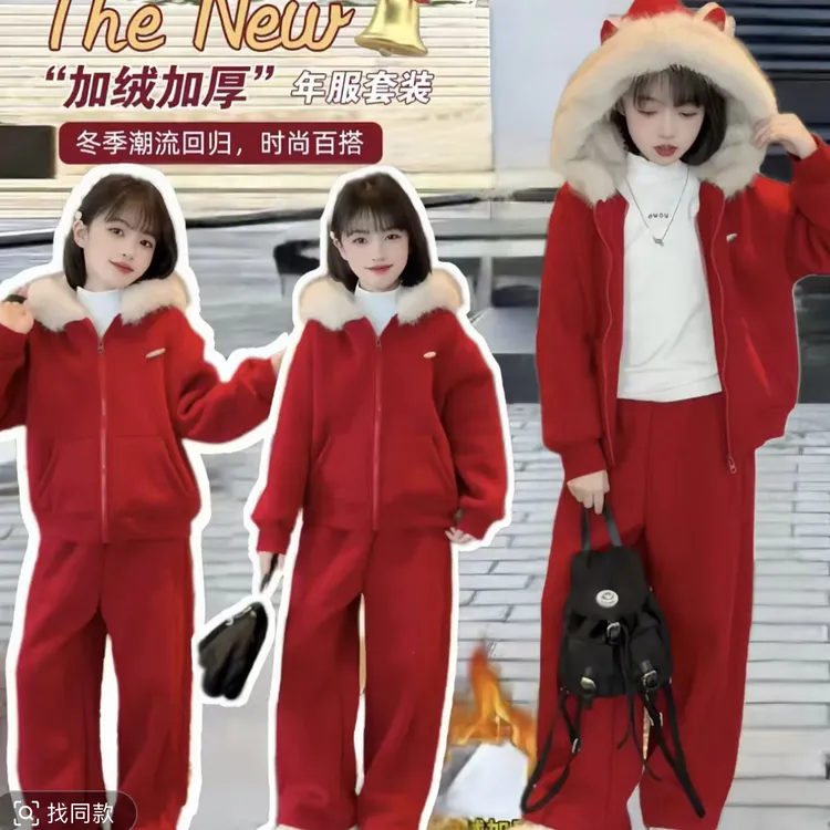 2025新款男女童卡通耳朵加绒卫衣外套秋冬加厚一体绒毛领上衣保暖