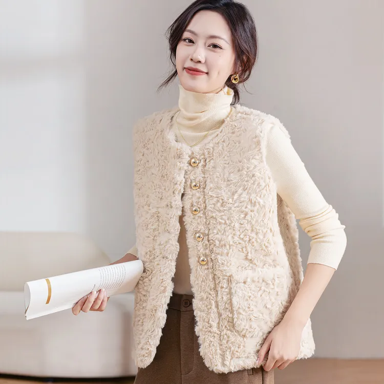 毛毛马甲女双面加绒加厚保暖小香风欧货外穿毛绒舒适百搭马夹4133