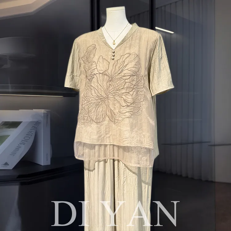 妈妈端庄大气夏装国风套装2025新款中老年女装夏季短袖小衫两件套