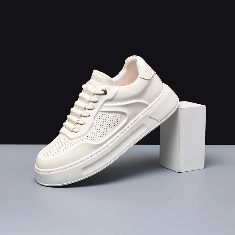 夏季增高七公分镂空真皮透气小白鞋男士时尚百搭潮流舒适软底板鞋