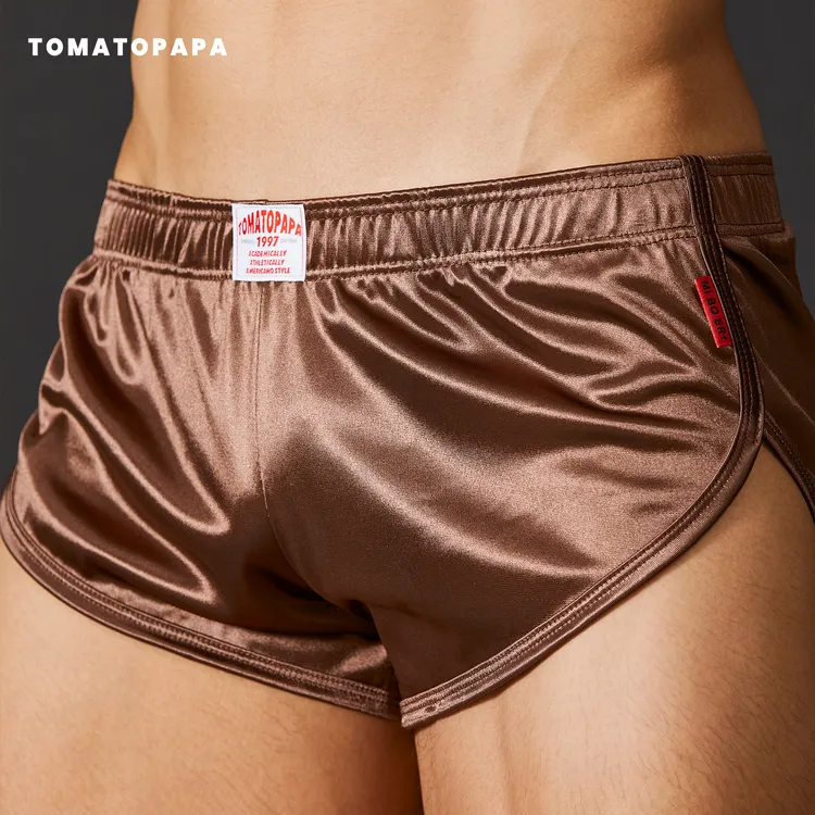 TOMATOPAPA男士阿罗裤松紧腰侧开高叉二分短裤男生健身运动平角裤