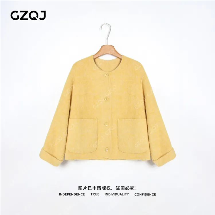 老琴私服【薄荷初遇】琥珀流光风绵羊毛兔毛桑蚕丝外套女秋冬 69180