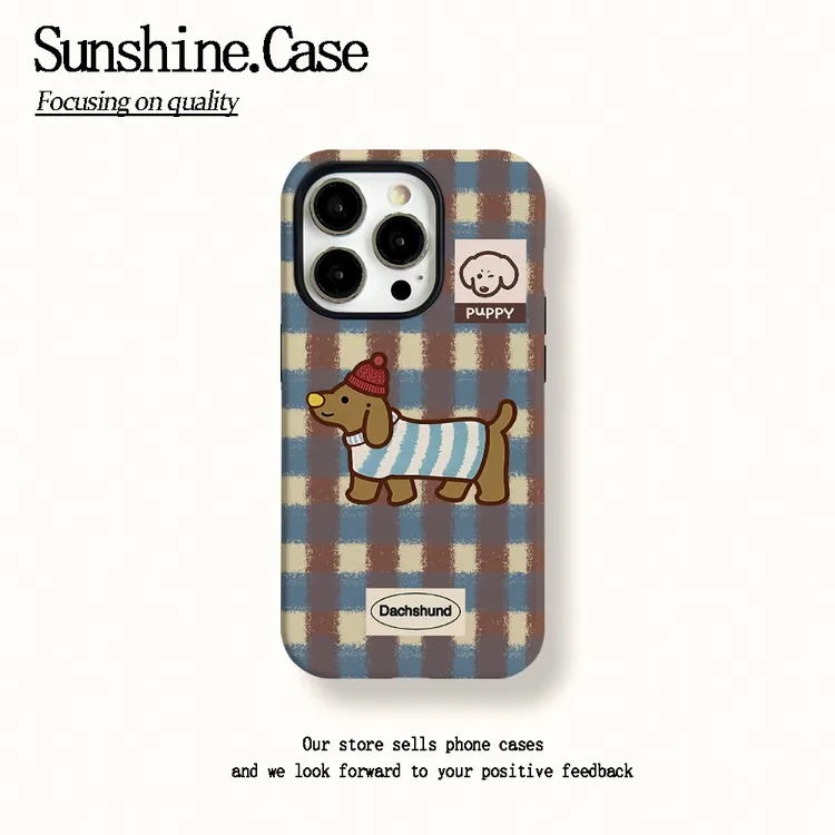 菲林二合一适用苹果华为vivo小米oppo手机壳格子腊肠17PRO/16