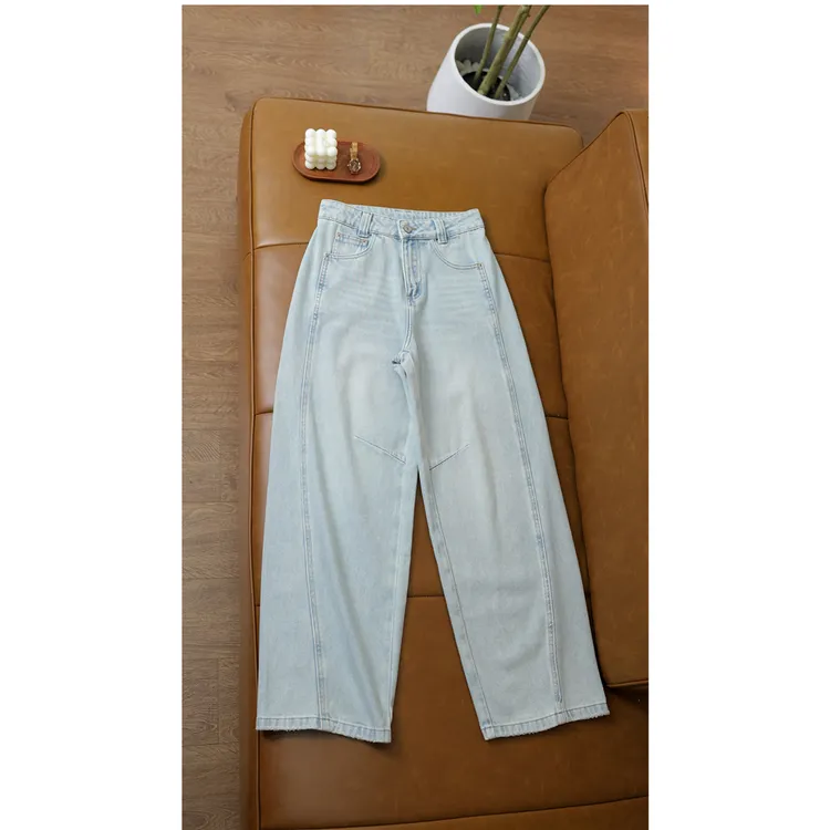 浅蓝色牛仔裤女高腰阔腿裤2025春季新款高个子显瘦直筒裤春秋T221