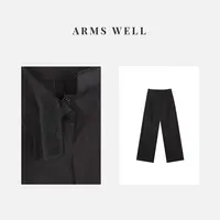 ARMS WELL王囡囡 黑色前魔术贴压褶设计阔腿休闲裤 L207