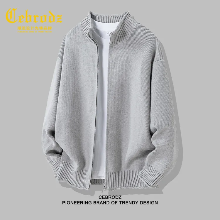 法国Cebrodz松弛感卷边立领拉链开衫毛衣男款秋季商务针织衫外套