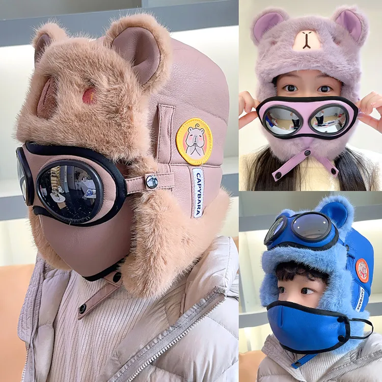 儿童帽子冬季加厚保暖毛绒雷锋帽男女孩骑车防风宝宝护耳帽带口罩