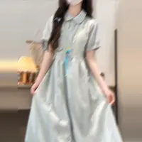 【现货+运补】蓝色学院风娃娃领2025今年流行爆款法式长裙3522