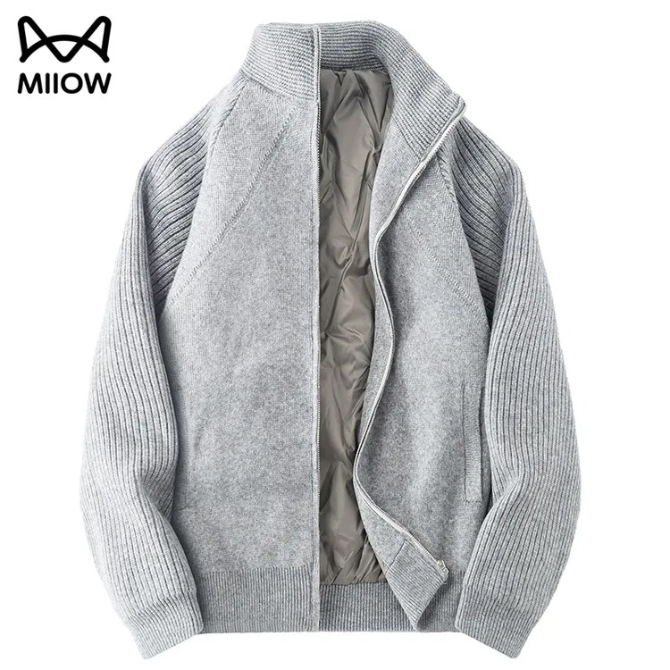 猫人男士全拉链毛衣立领开衫爆款新款冬季加厚保暖白鸭绒羽绒外套