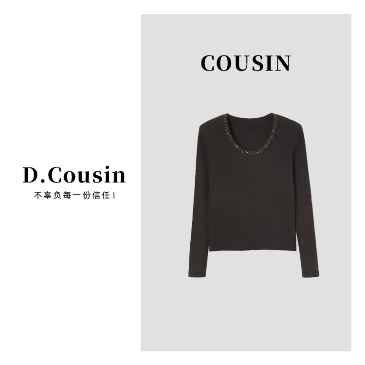 D.cousin 【闪耀针织衫】轻奢高级感钉珠百搭显瘦针织毛衣 2330